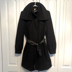 Mackage Wool Coat with Leather Trim and Belt